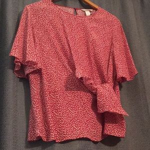 Red flowy blouse with front tie strings
